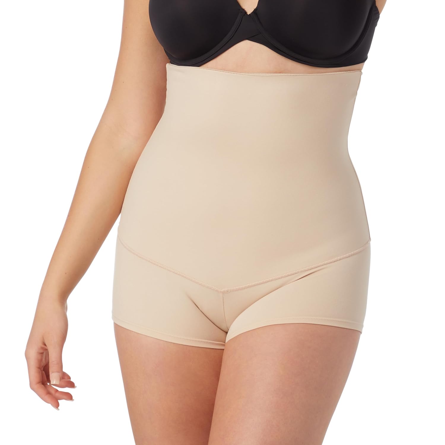 Maidenform firm-control boyshorts in nude, front showing the high waist and short inseam