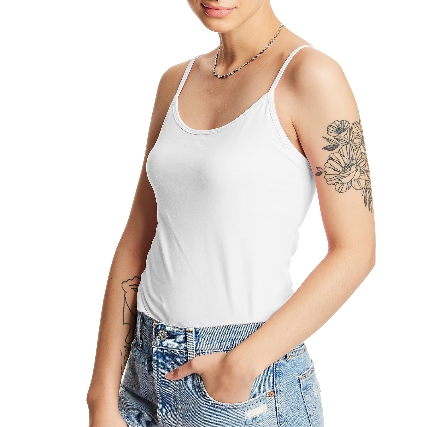 Hanes Stretch Cotton Cami with Built-in Shelf Bra
