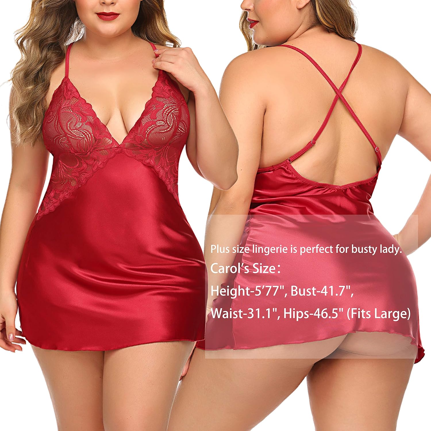 Avidlove V-Neck Satin Lace Babydoll Chemise — image 6