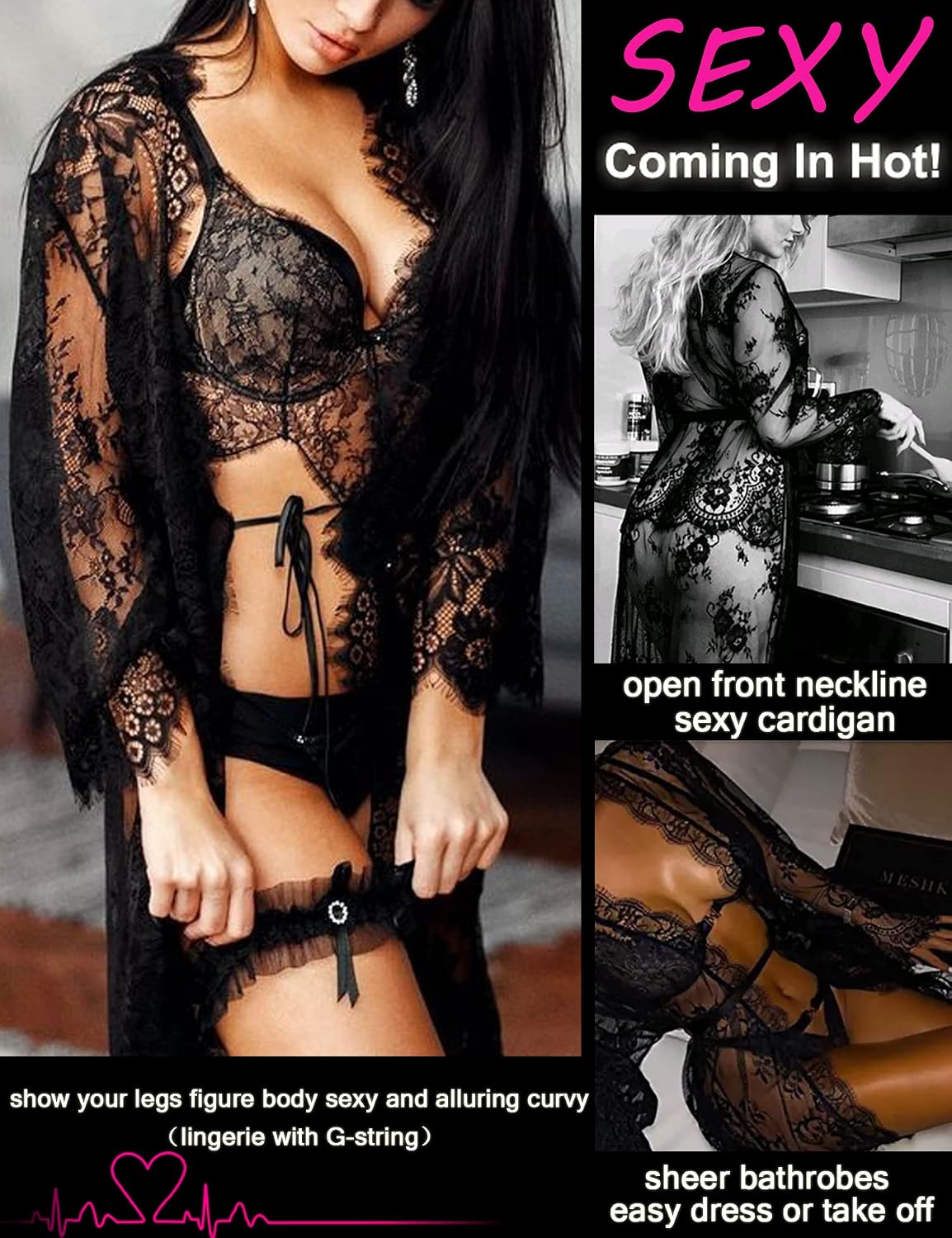 Avidlove Lace Mesh Babydoll Kimono Robe — image 3
