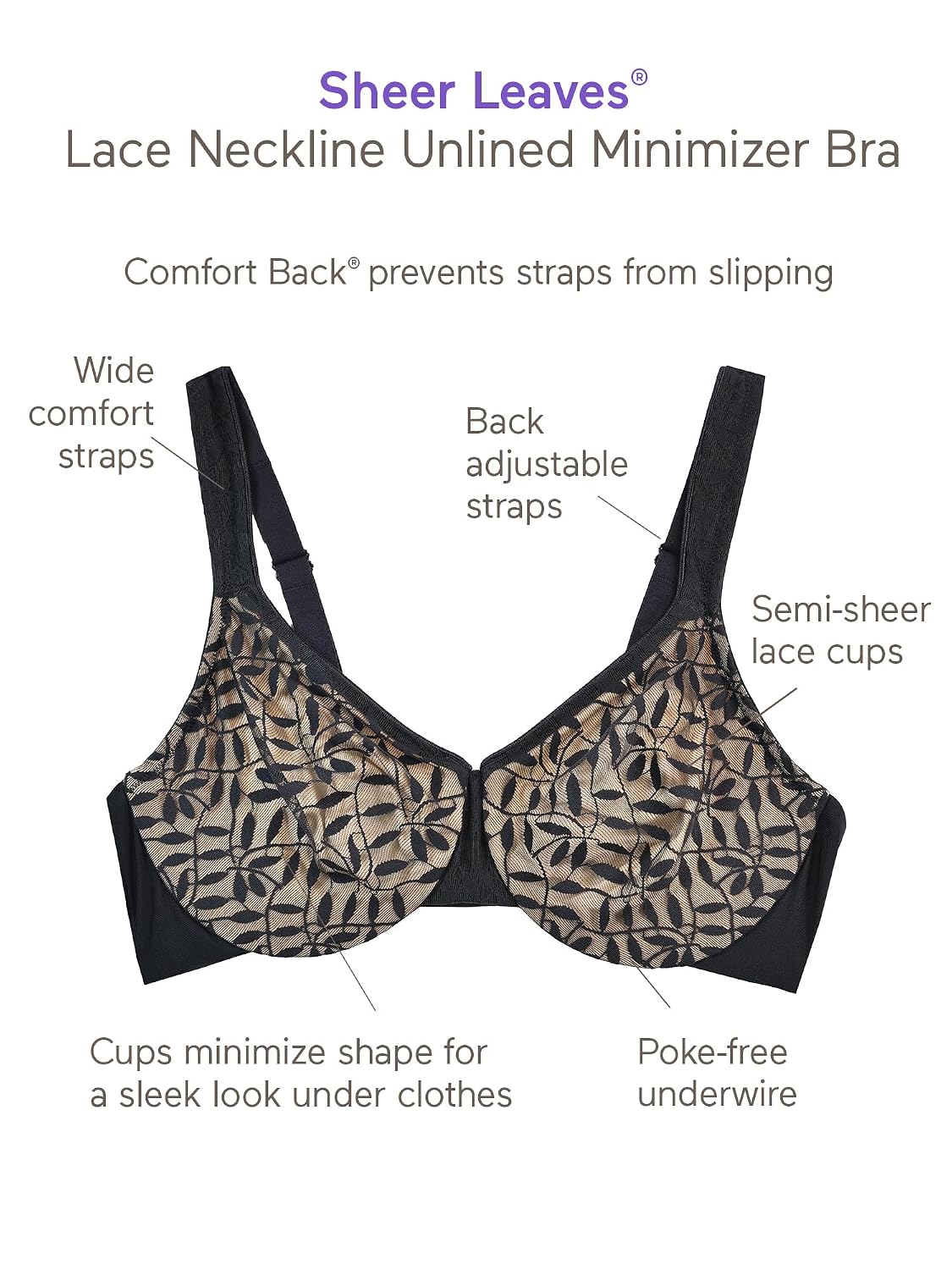 Olga Women's Sheer Leaves Minimizer Bra — image 4