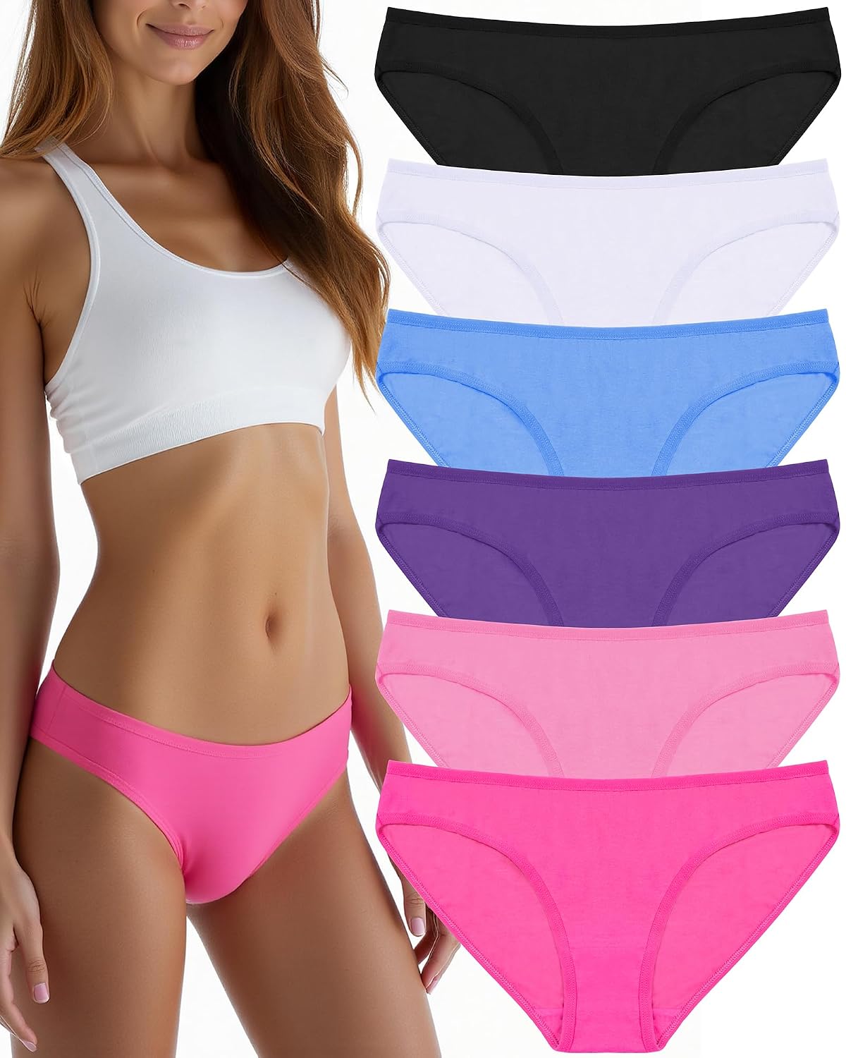 ANZERMIX Women's Cotton Bikini Panties 6-Pack