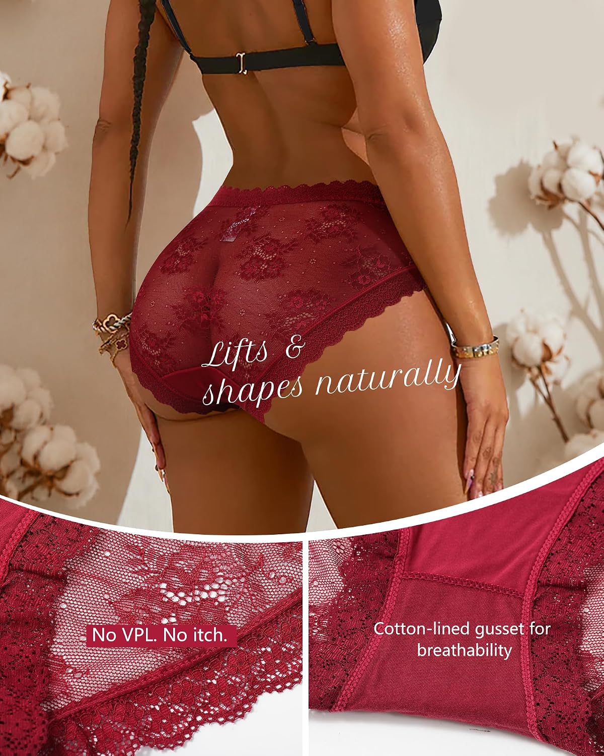 LEVAO Women's Lace Cheeky Panties 6-Pack — image 2