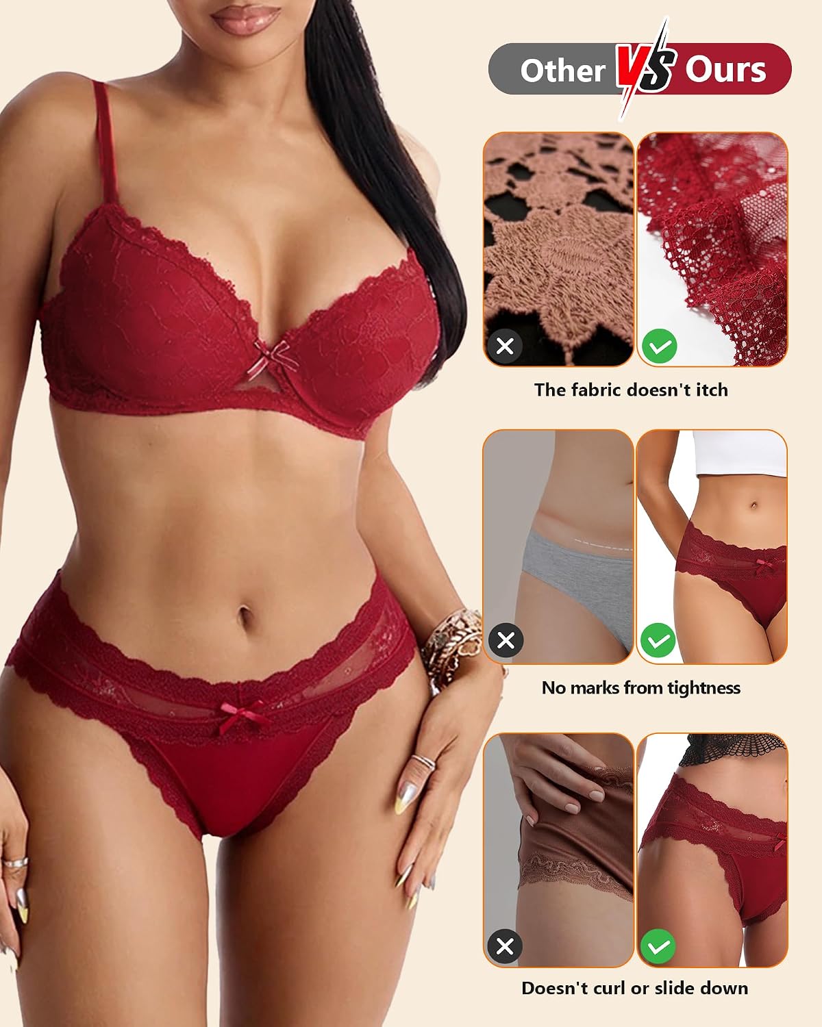 LEVAO Women's Lace Cheeky Panties 6-Pack — image 4