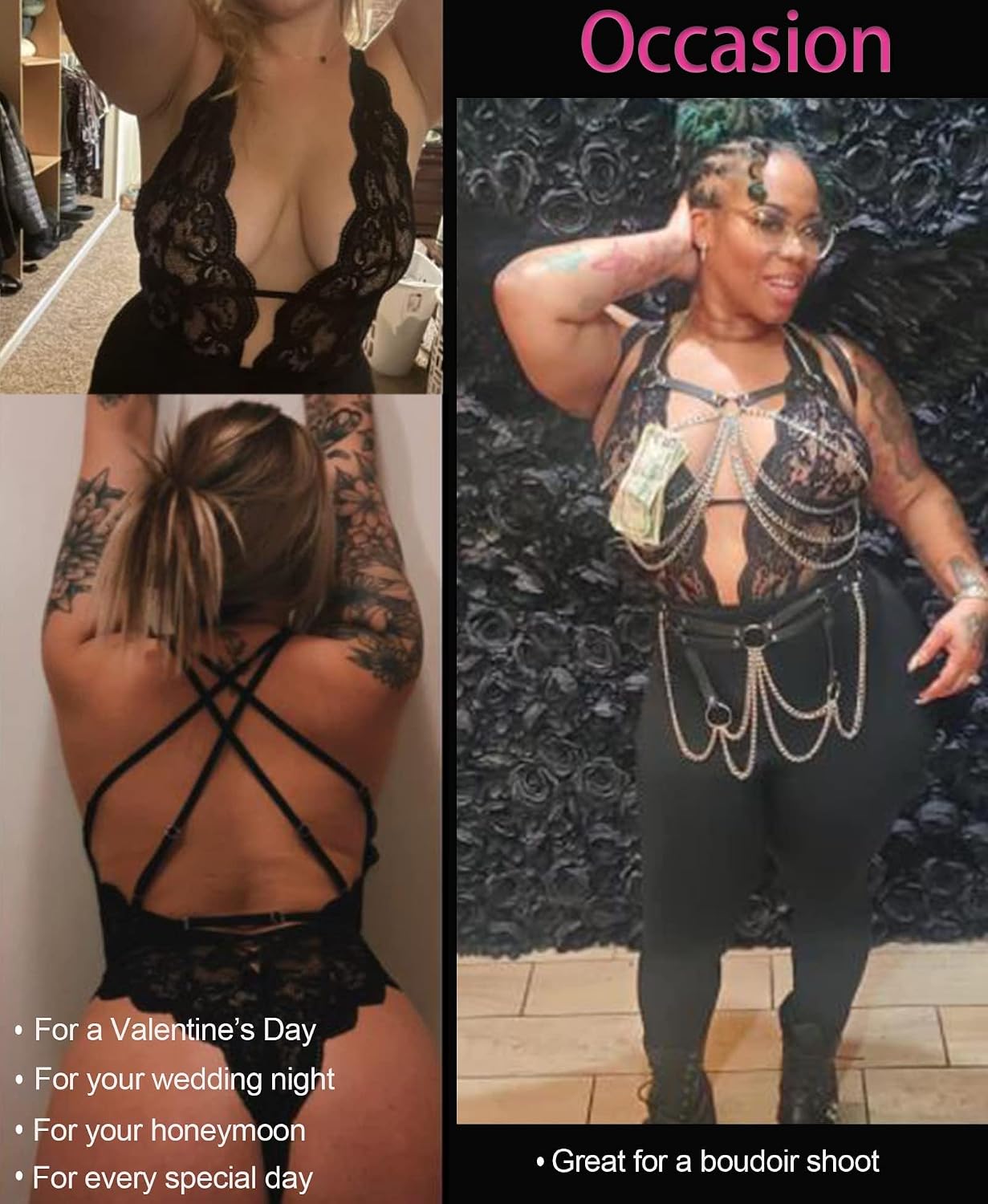 Aranmei Floral Lace Deep V Bodysuit — image 6