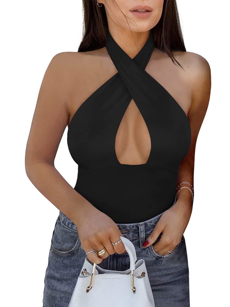 REORIA Trendy Sexy V Neck Sleeveless Bodysuit