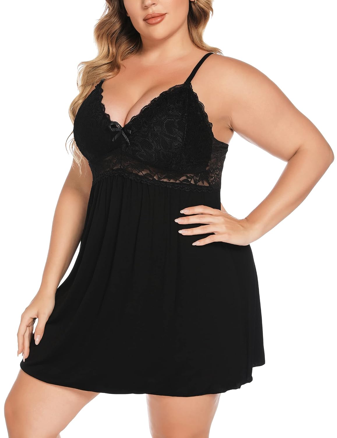 Ababoon Plus Size Lace Modal Chemise Nightgown — image 3