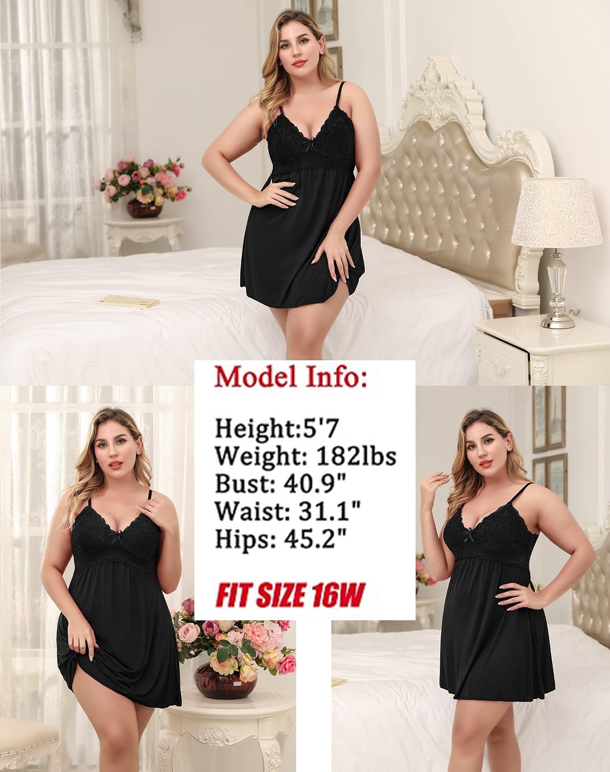 Ababoon Plus Size Lace Modal Chemise Nightgown — image 5