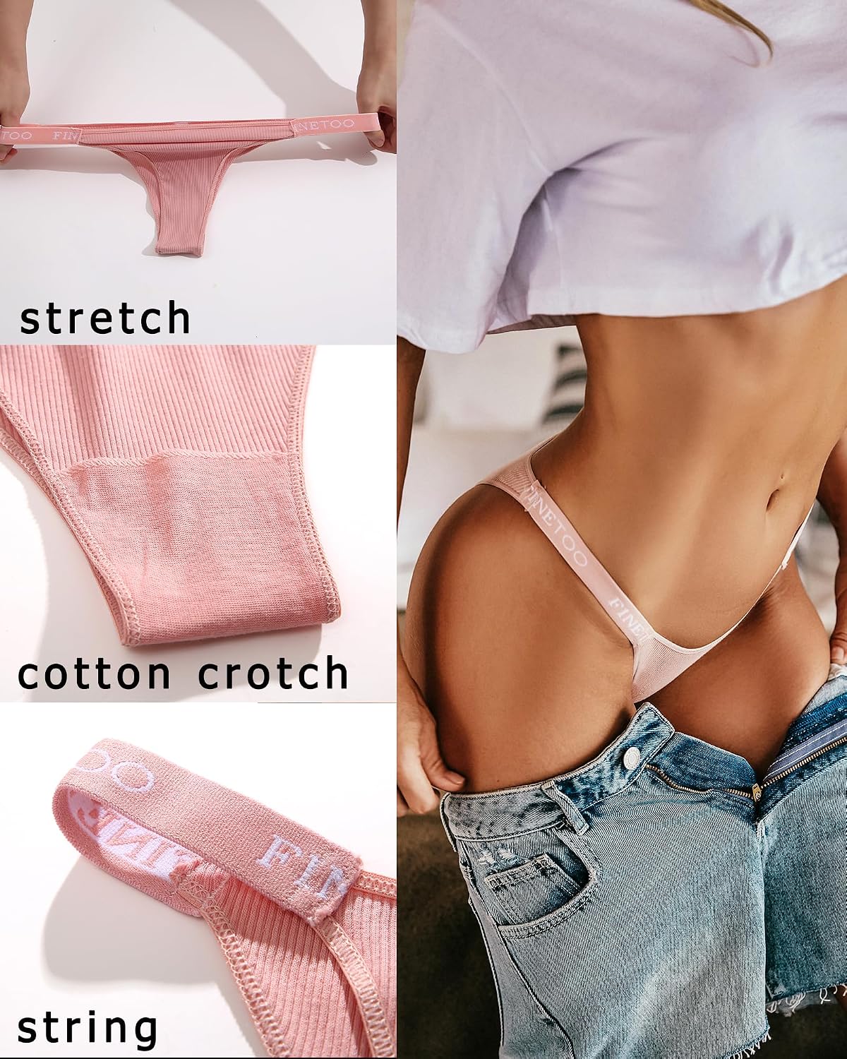 FINETOO Women's Cotton String Bikini Panties 6-Pack — image 2