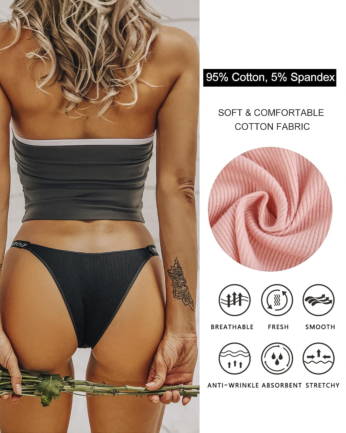 FINETOO Women's Cotton String Bikini Panties 6-Pack — image 4