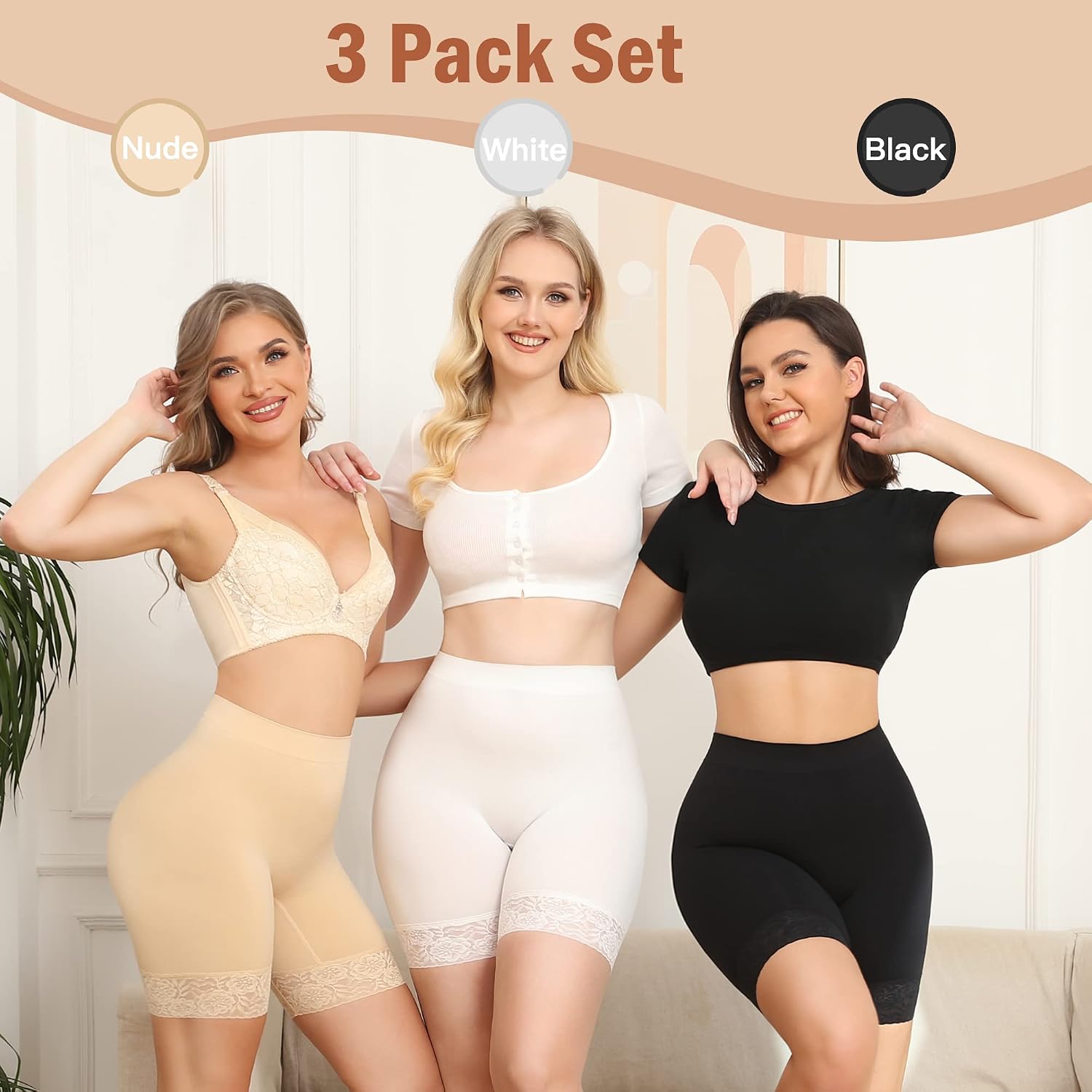 Yeblues 3-Pack Lace Slip Shorts for Women — image 2