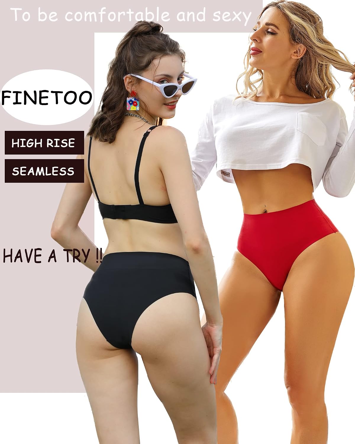 FINETOO High Waisted Seamless Panties 6 Pack — image 3