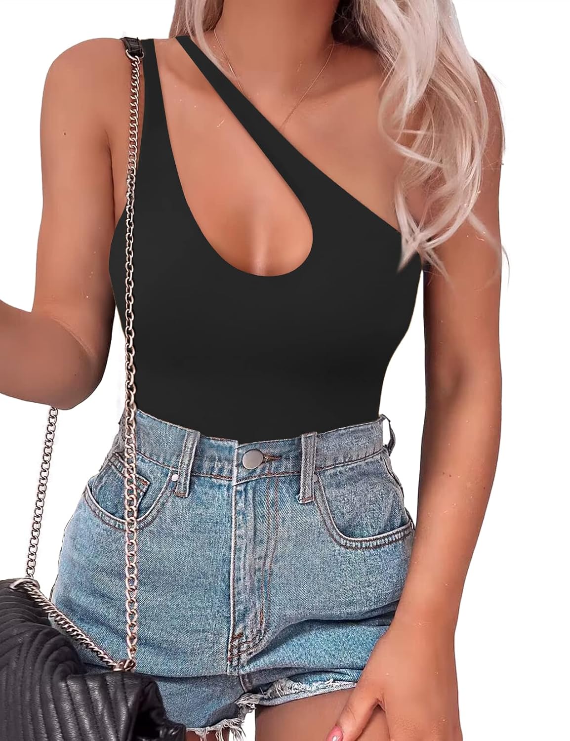SAUNGKUAI One Shoulder Cutout Bodysuit