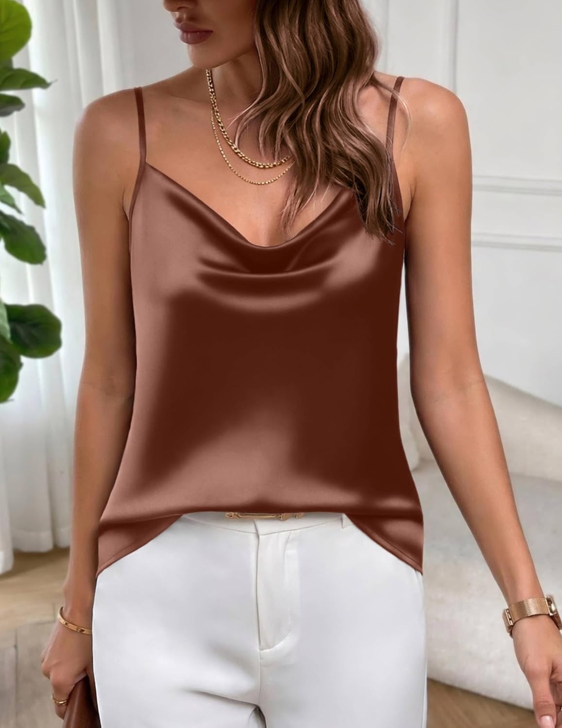 Zeagoo Cowl Neck Satin Cami Top — image 2