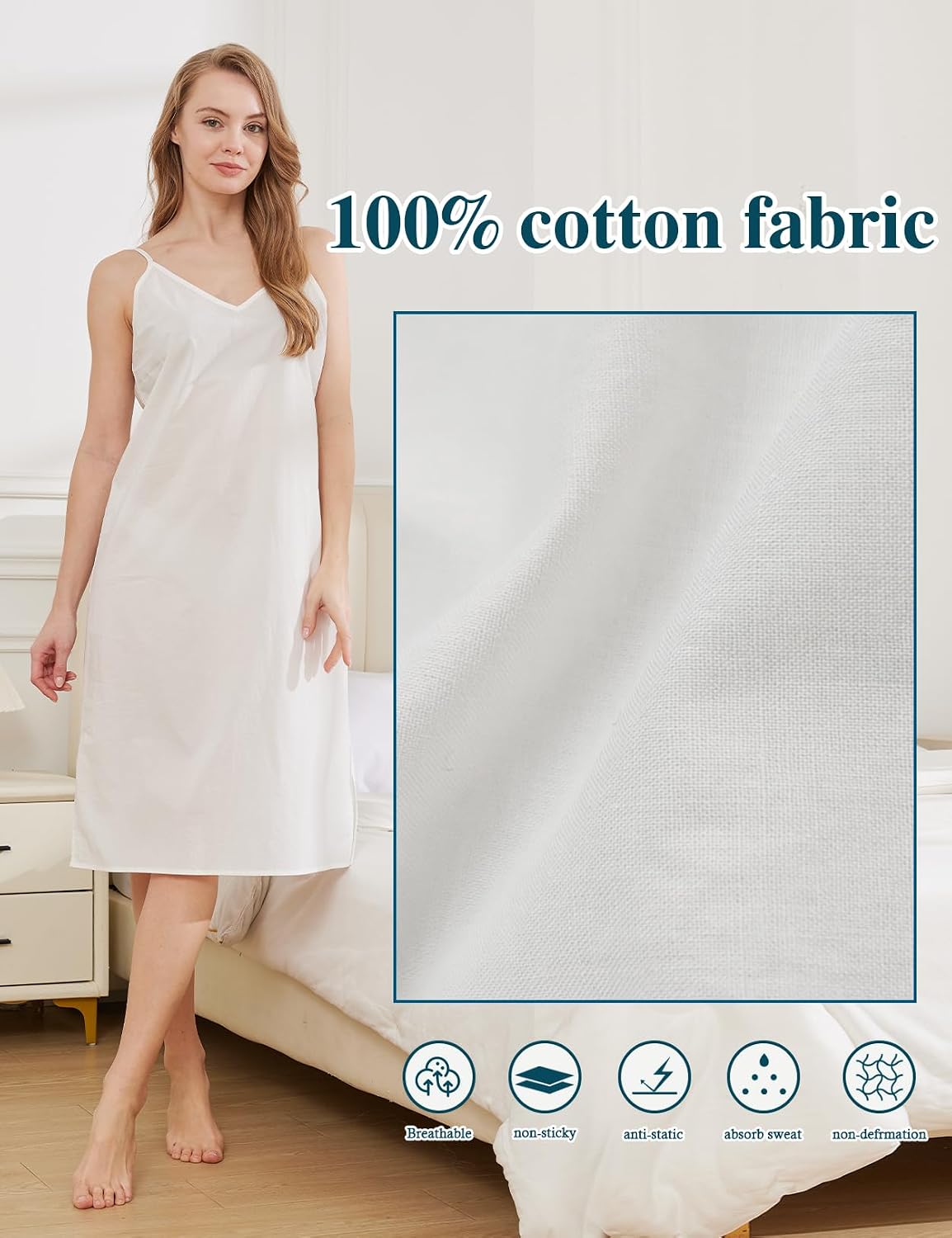 BEAUTELICATE Cotton Full Slip with Adjustable Straps — image 2