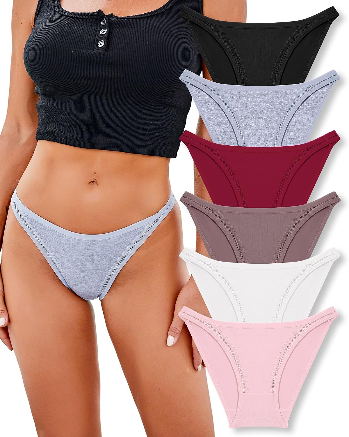 FINETOO Women's Cotton Cheeky Panties 6-Pack