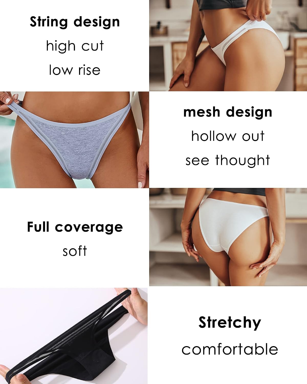 FINETOO Women's Cotton Cheeky Panties 6-Pack — image 3