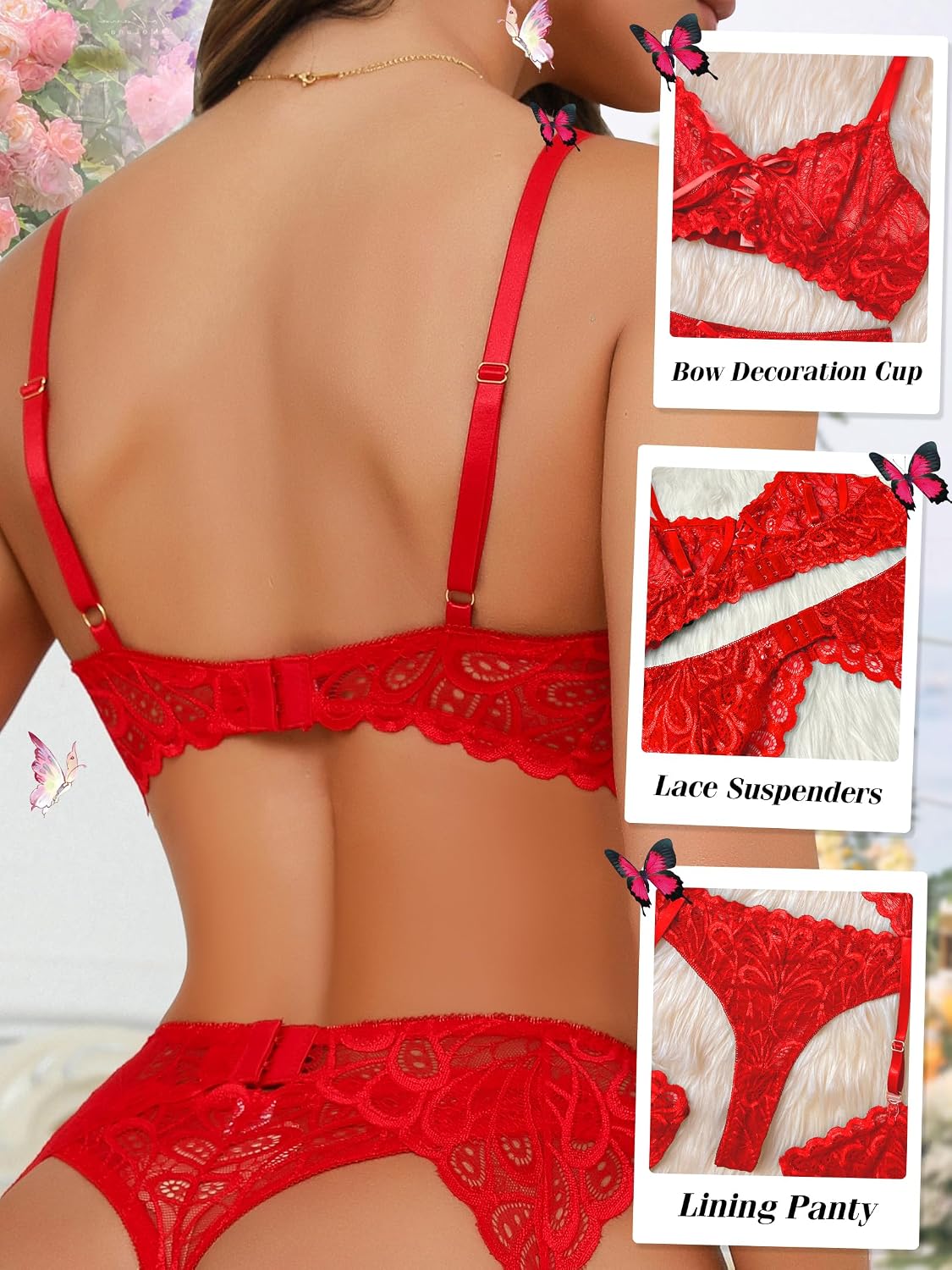 4-Piece Sheer Lace Lingerie Set with Garter Belt — image 5