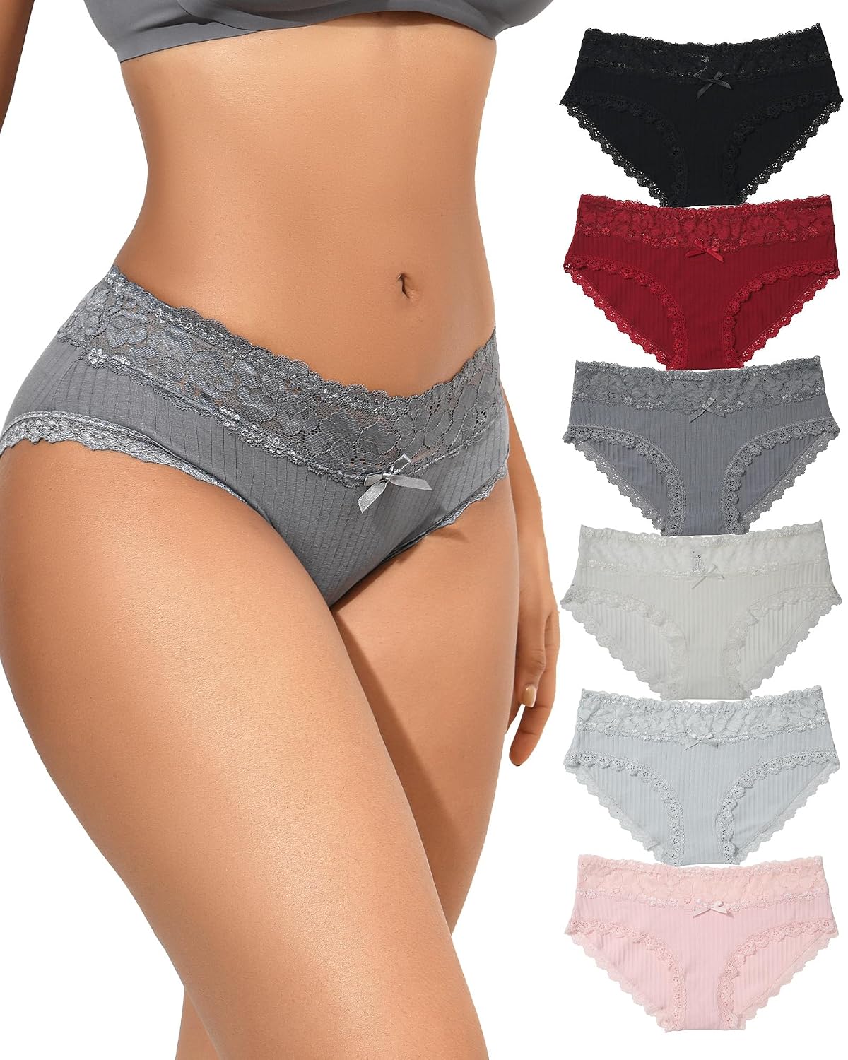 Aijolen Lace Trim Ribbed Cotton Panties
