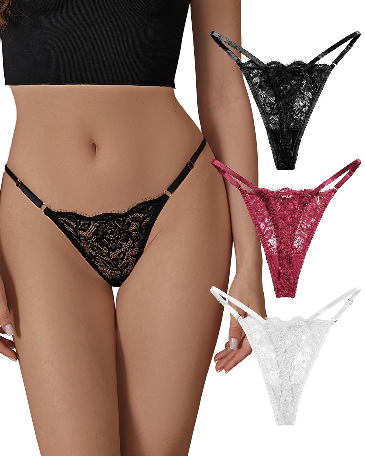 SHARICCA Women's Lace G-String Thong Pack