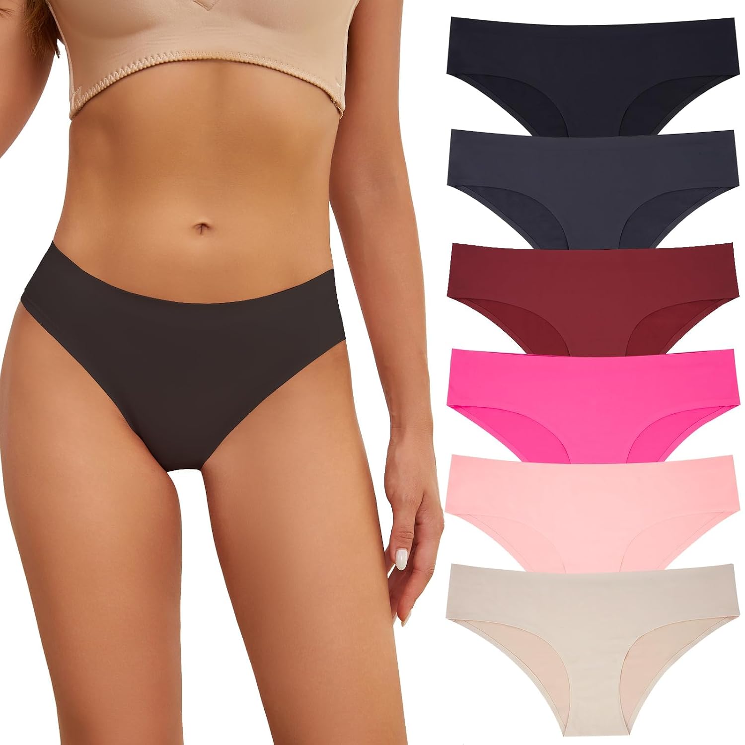OJCNBV Seamless No Show Bikini Panties 6 Pack