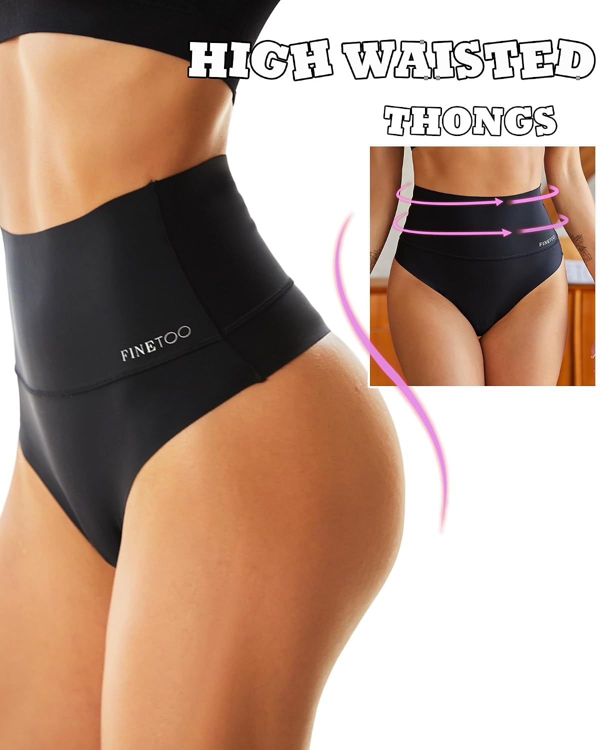 FINETOO High Waisted Seamless Thong 4 Pack — image 2