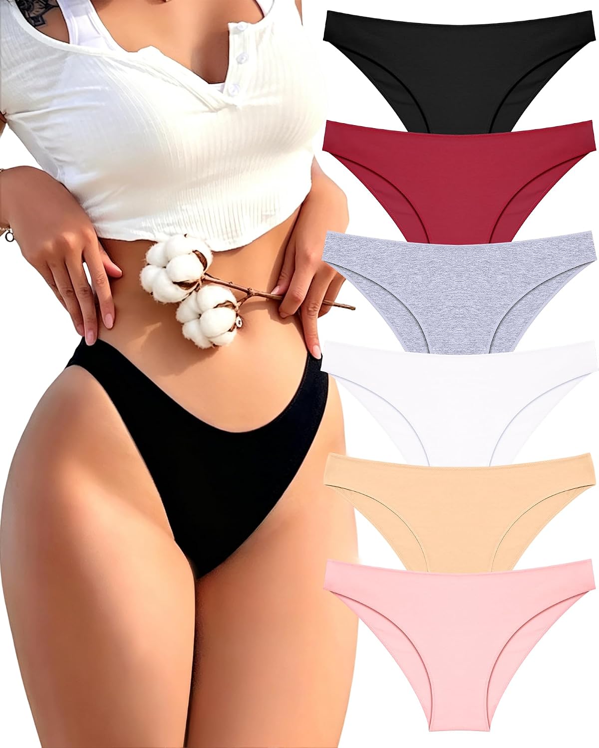 FINETOO Women's Cotton Cheeky Bikini Panties 6-Pack