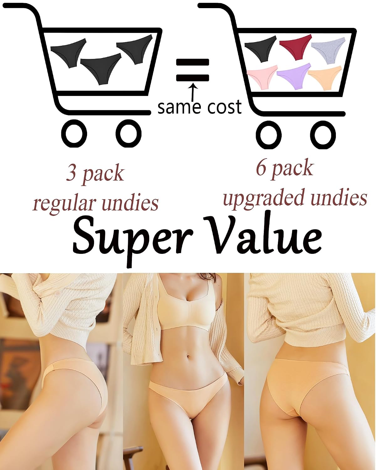 FINETOO Women's Cotton Cheeky Bikini Panties 6-Pack — image 4