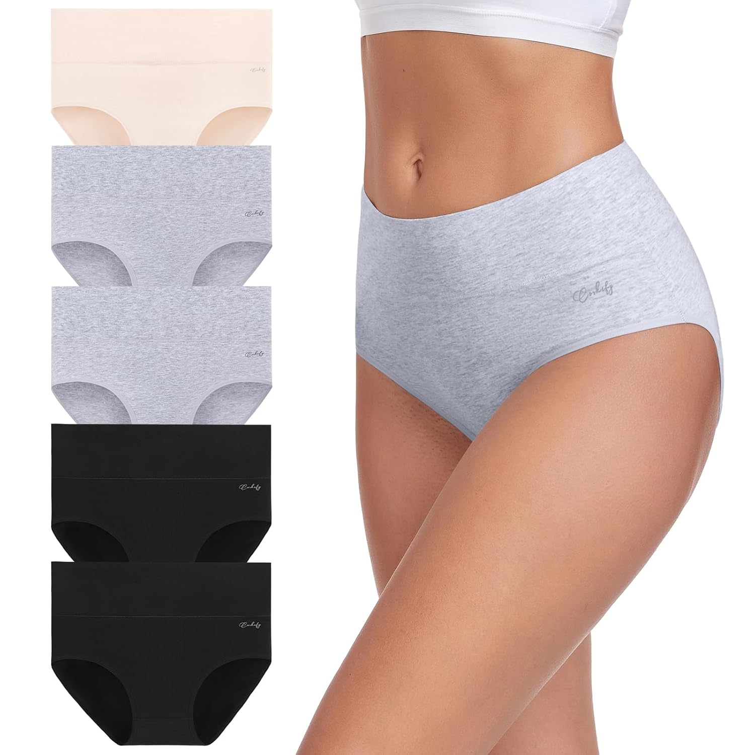 Coskefy Women's High Waisted Cotton Briefs 5 Pack