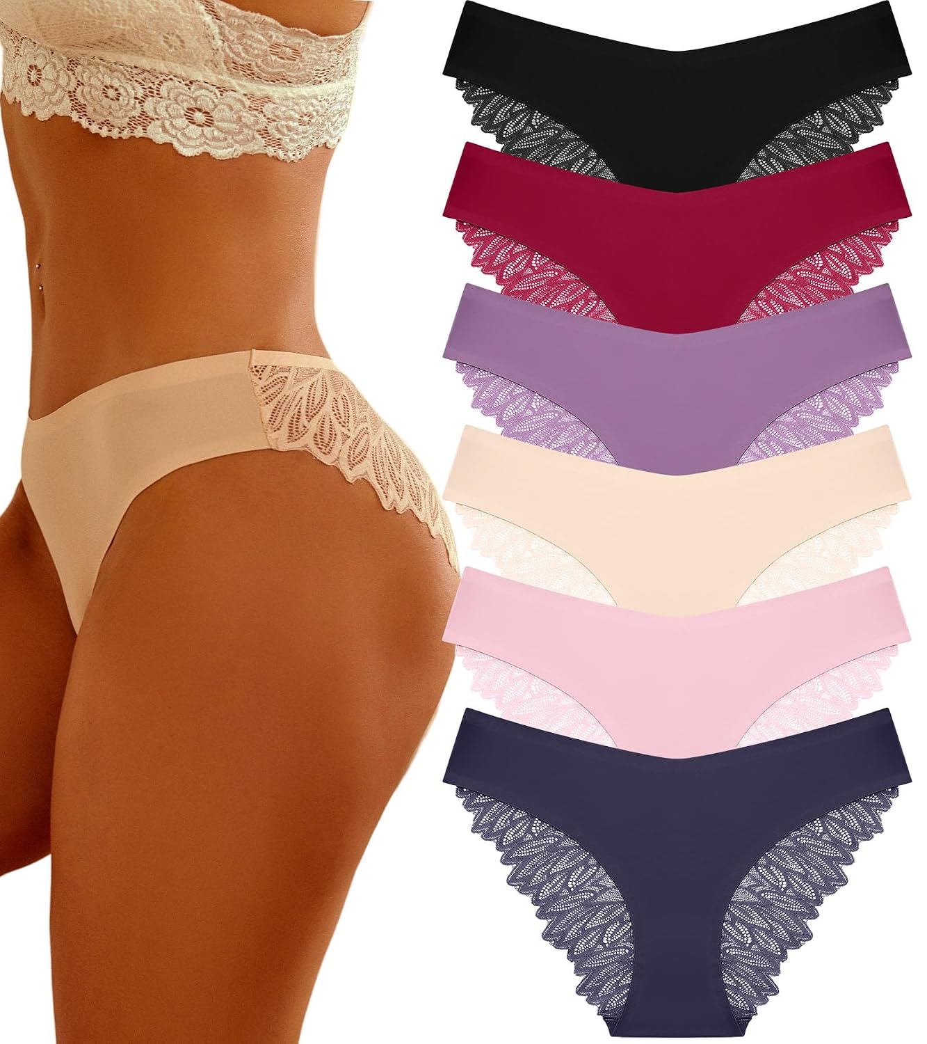 FINETOO 6-Pack Seamless Lace Bikini Panties