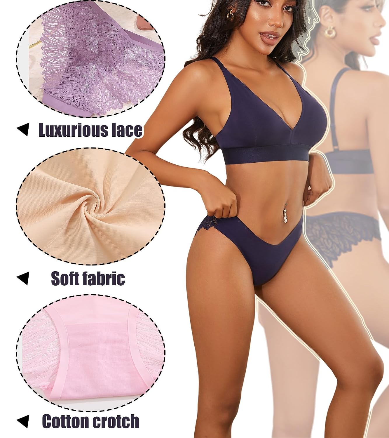 FINETOO 6-Pack Seamless Lace Bikini Panties — image 4