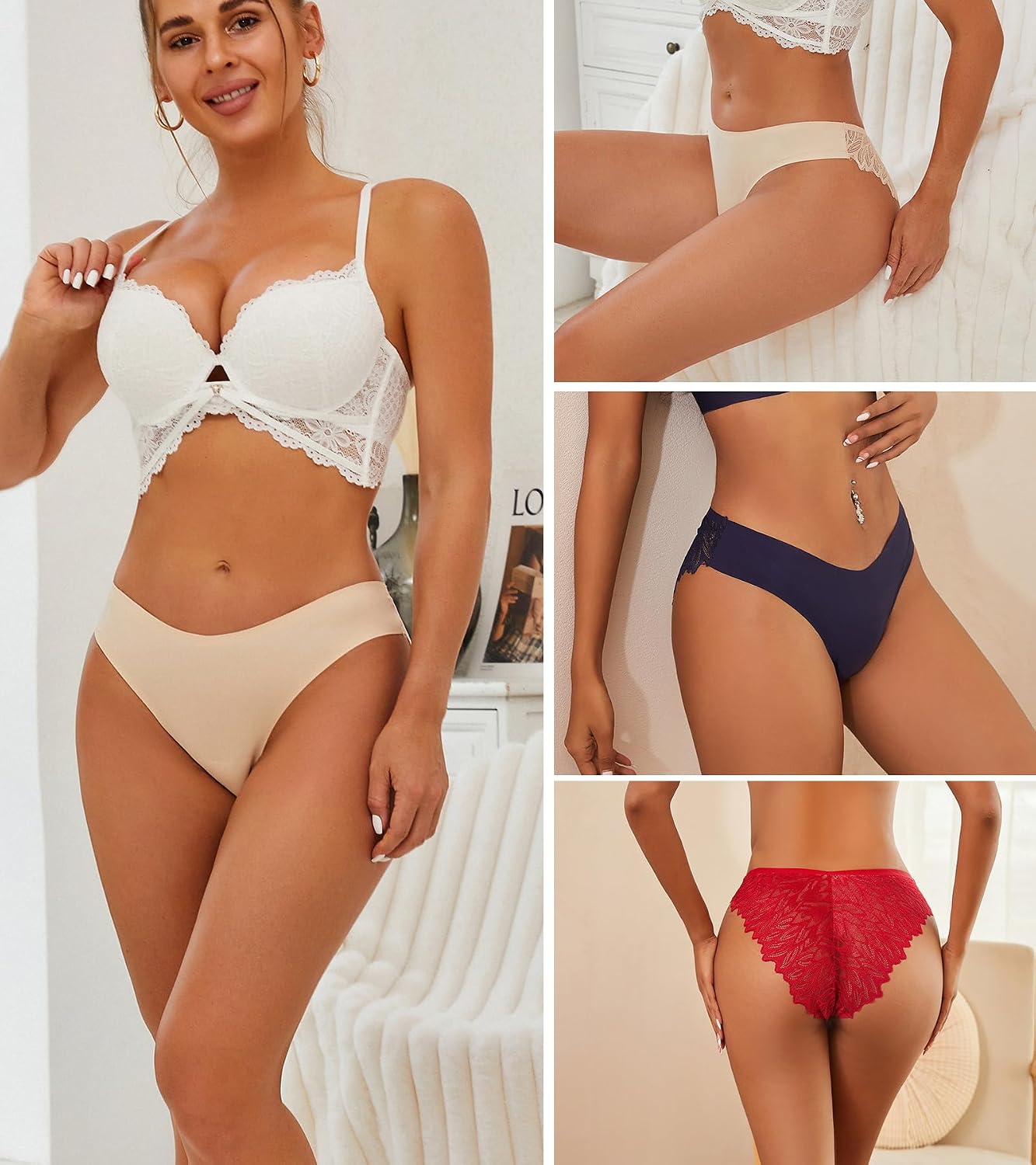 FINETOO 6-Pack Seamless Lace Bikini Panties — image 5