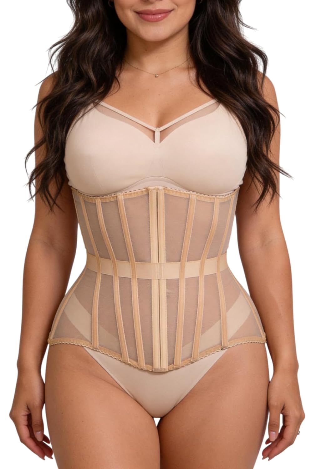 WS Waist Secrets Mesh Lace Up Corset Waist Trainer