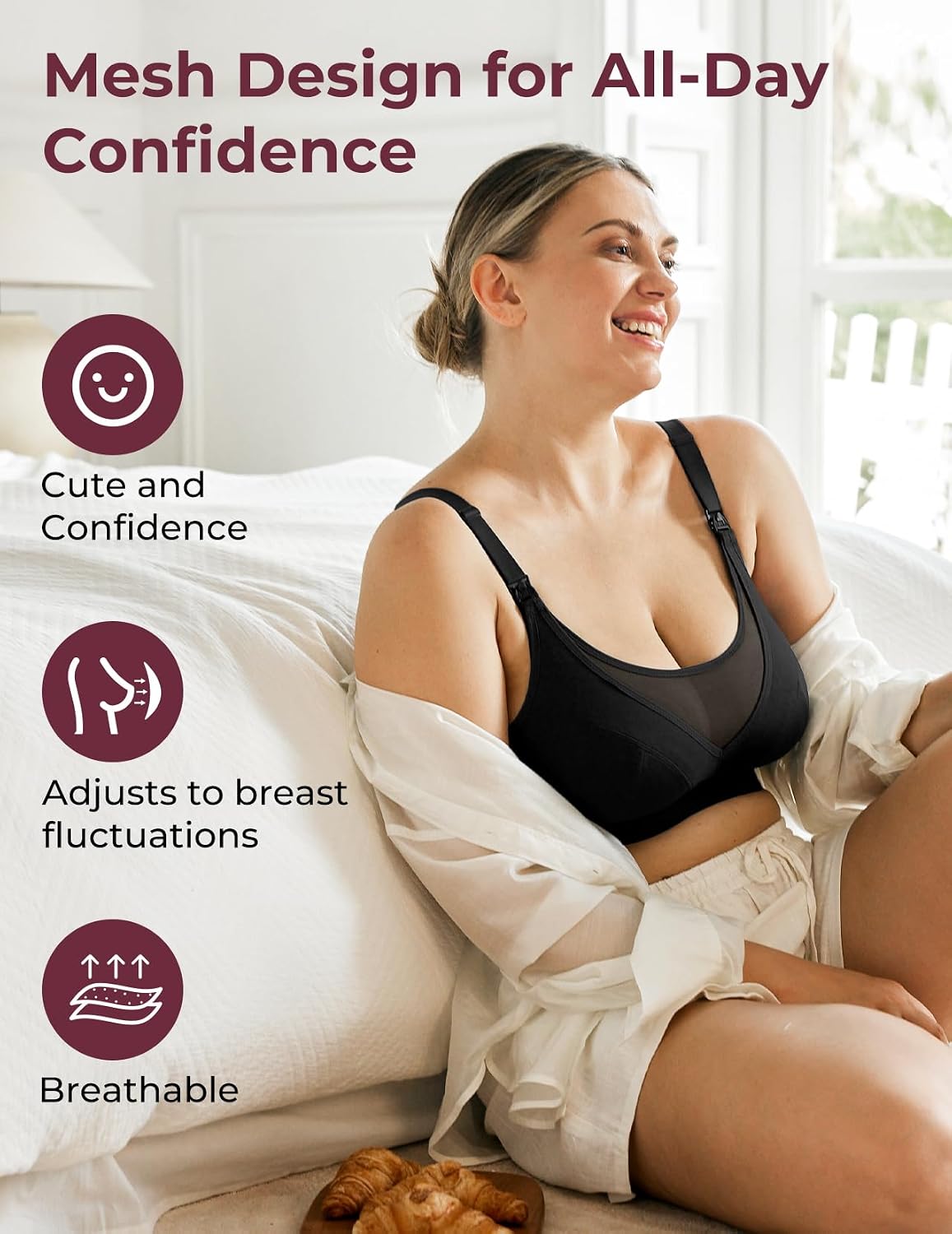 Momcozy plus mesh pumping bra, side panel view