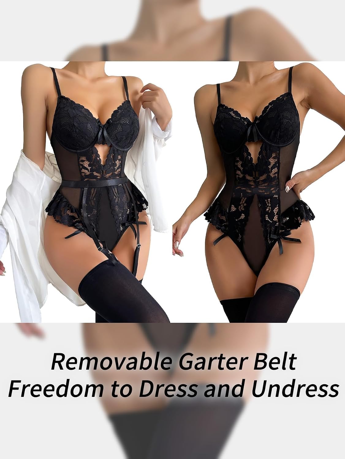 Lilosy Lace Mesh Bodysuit and Garter Set — image 2