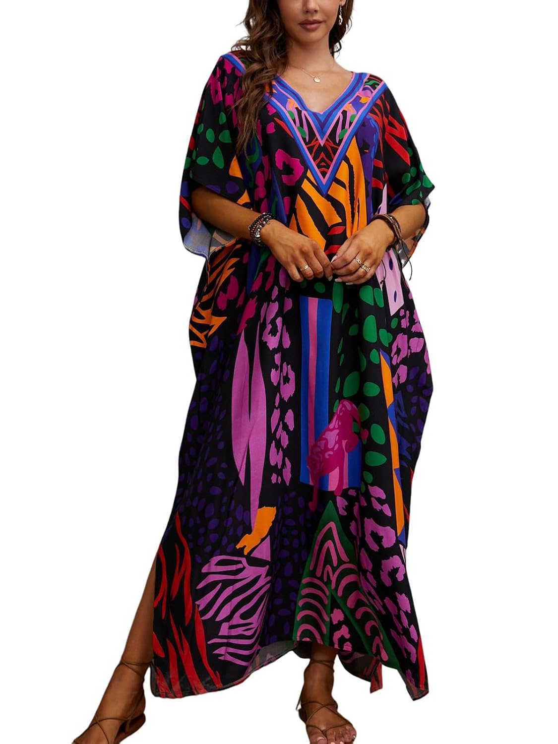 IMAGEKOPE Plus Size Kaftan Maxi Beach Dress