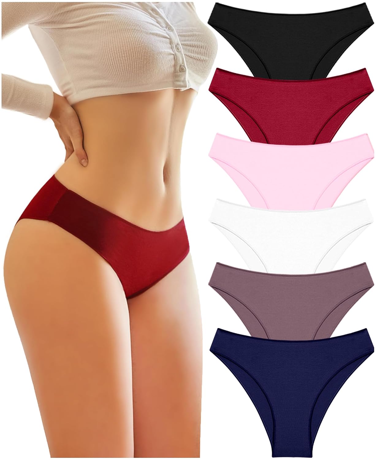 Knowyou Women's Cheeky Hipster Panties 6-Pack