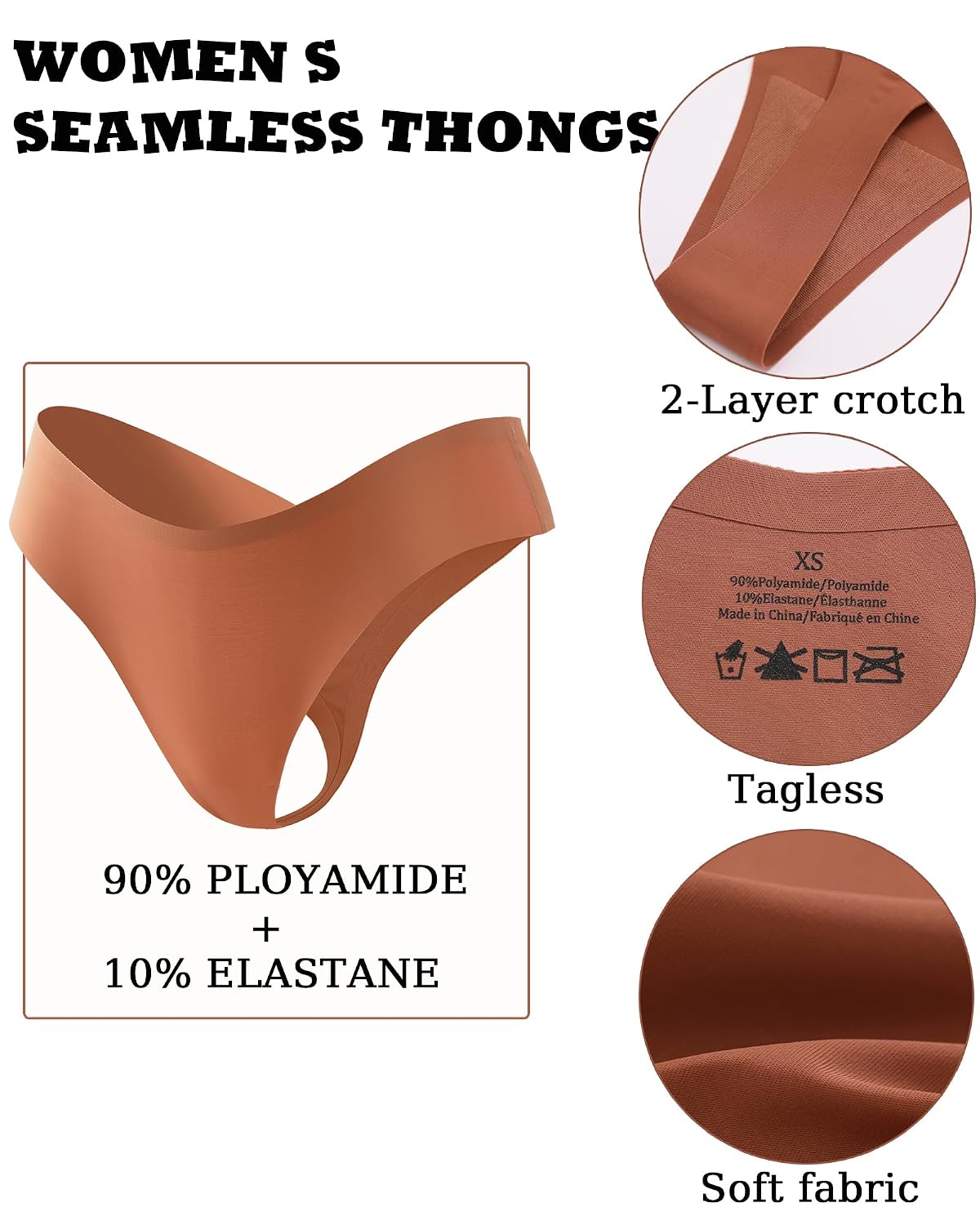 FINETOO Seamless Thongs 6-Pack for Women — image 4