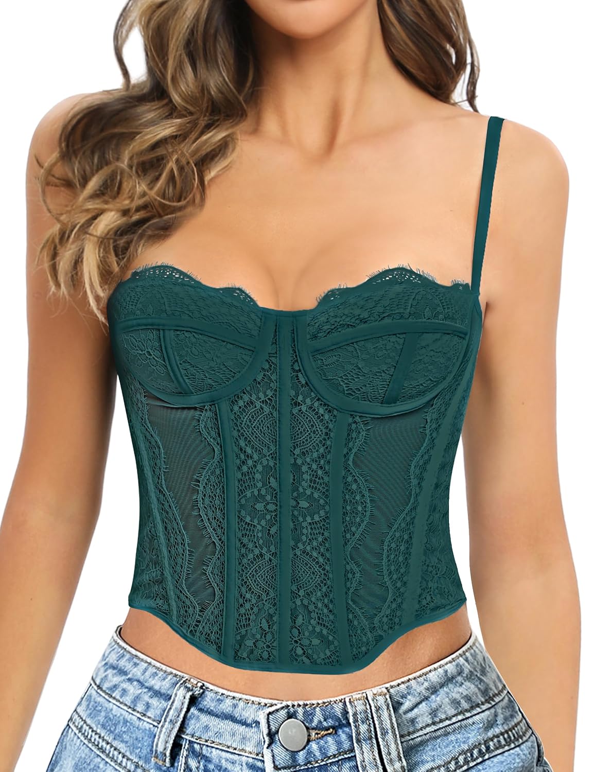 GainKee Women's Lace Corset Top with Straps