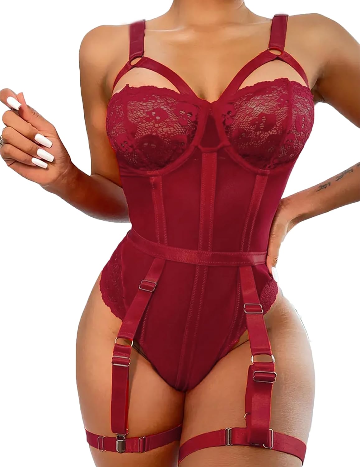 Avidlove One Piece Mesh Bodysuit with Garter — image 10