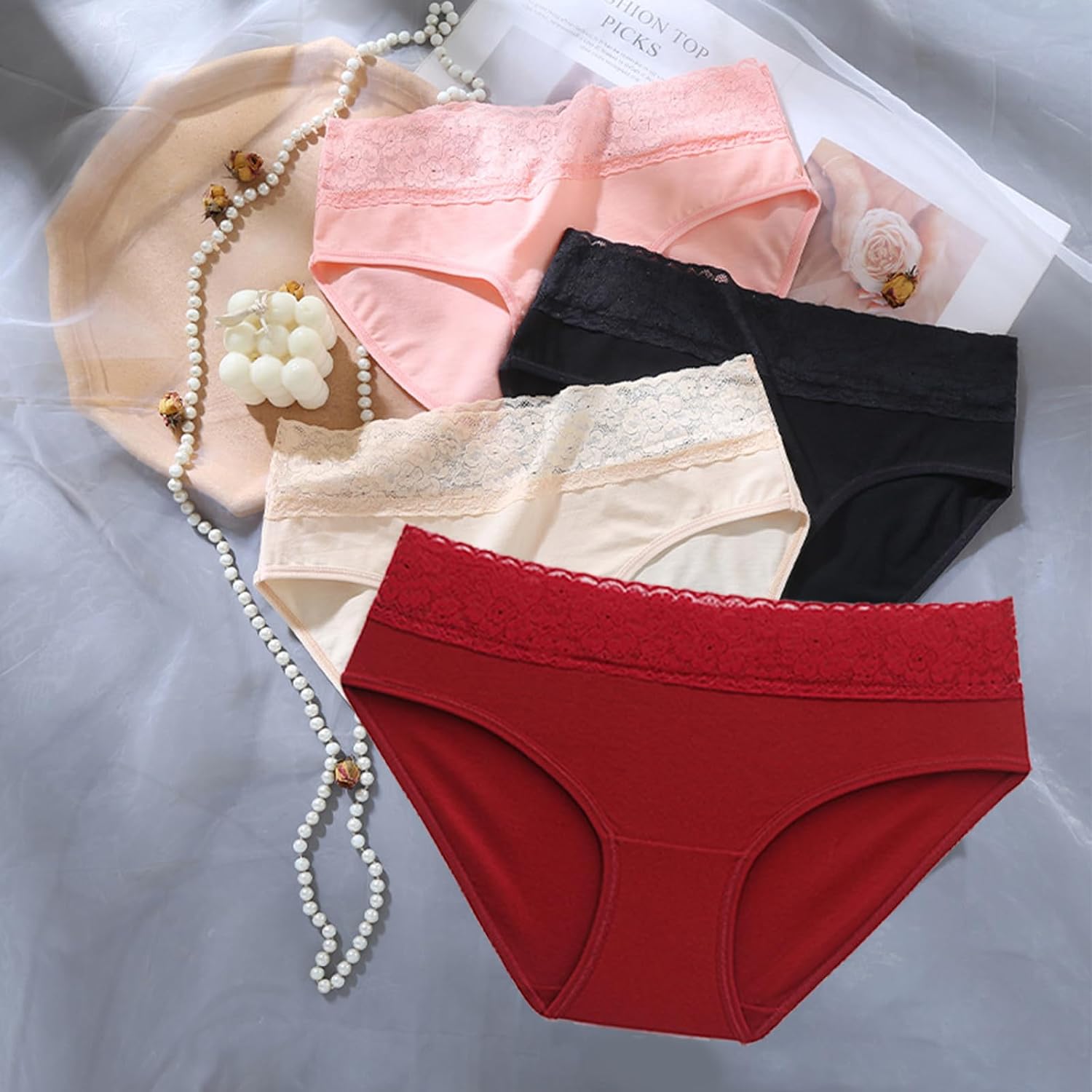 Cameway 5 Pack Cotton Lace Bikini Panties — image 6
