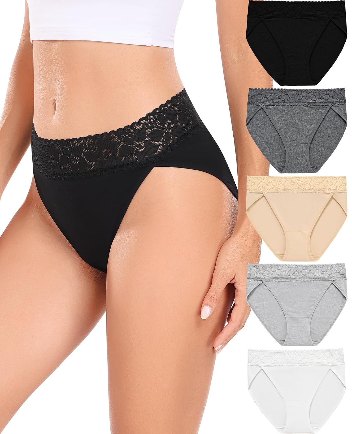 RHYFF Women's Cotton Lace High Cut Bikini Panties