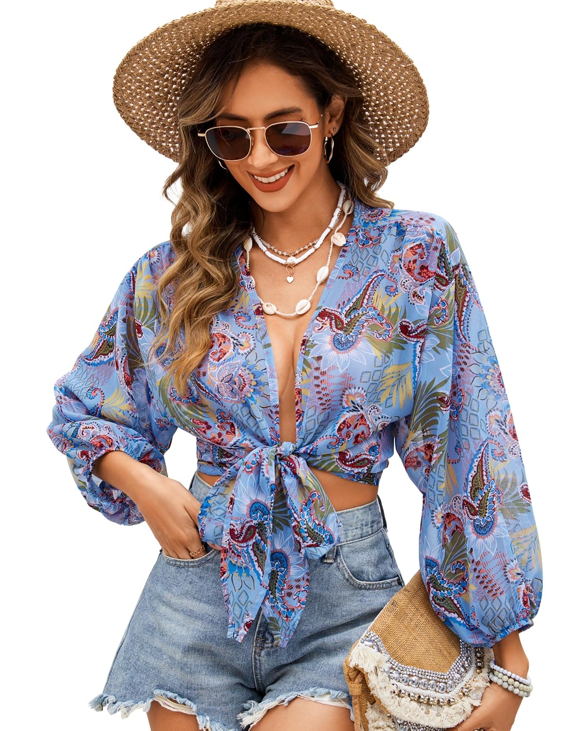 Eicolorte Long Sleeve Beach Cover Up Tunic — image 10