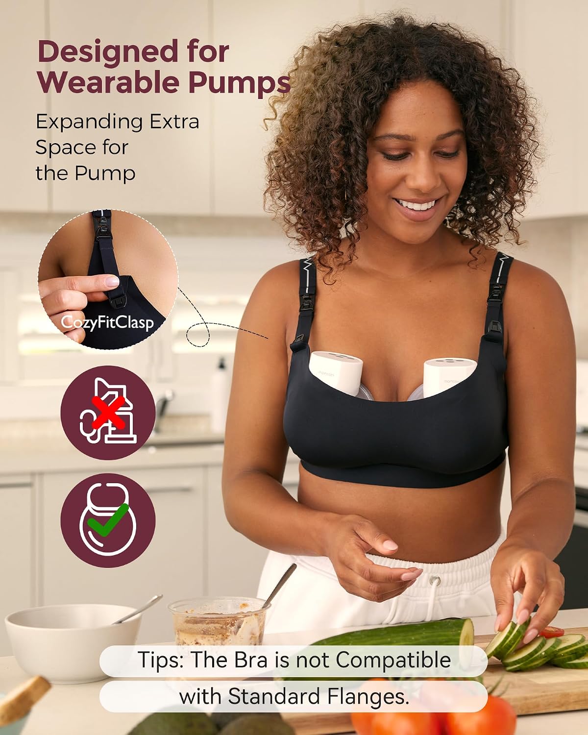 Momcozy pumping and nursing bra, clip and opening detail