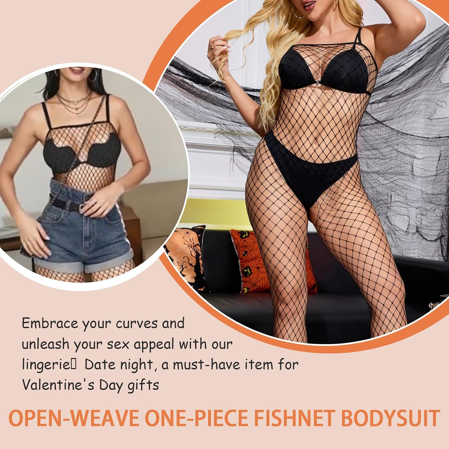 FRENZCOY Women's Sparkle Rhinestone Fishnet Bodysuit — image 2
