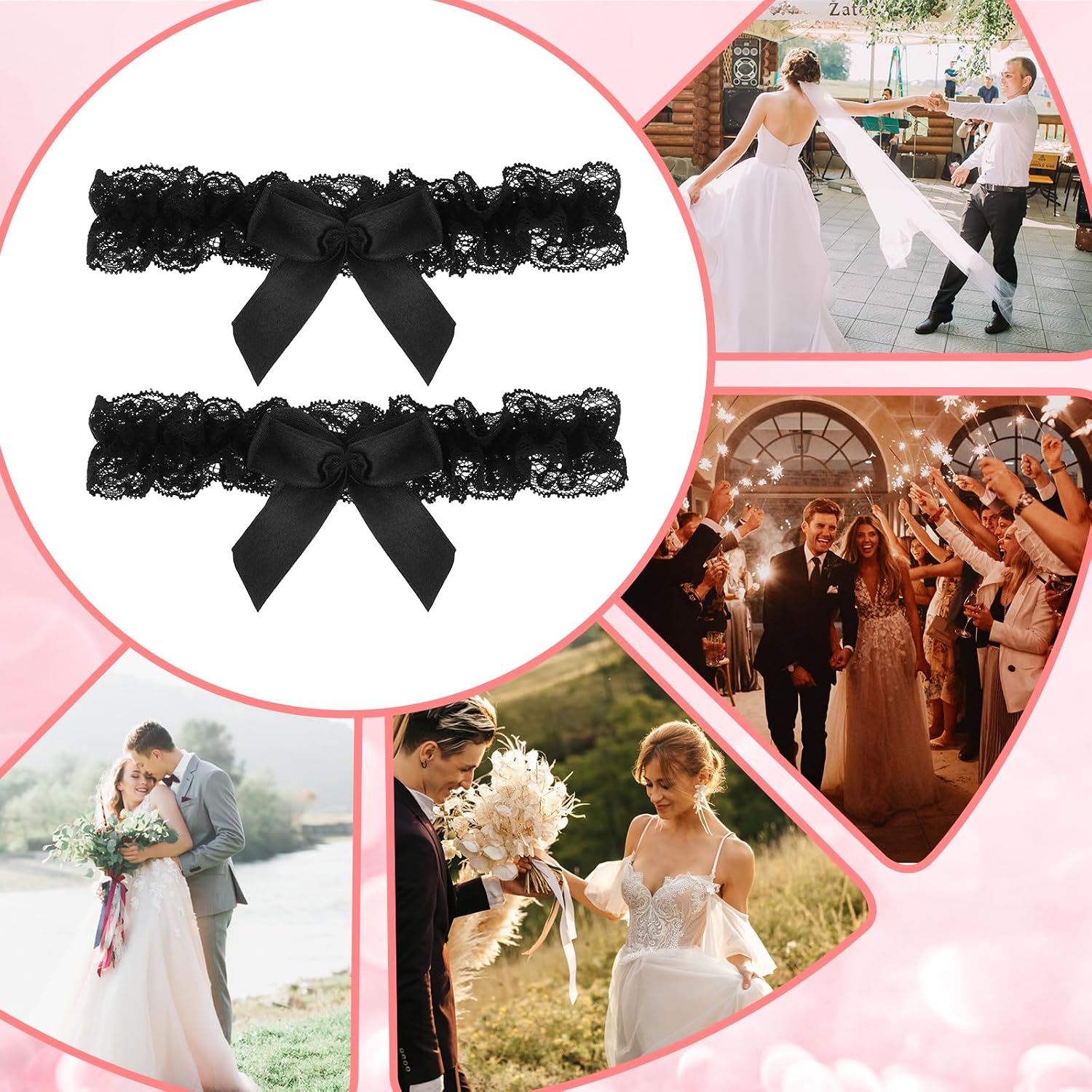 Tyqour Black Wedding Garter with Bowknot — image 7