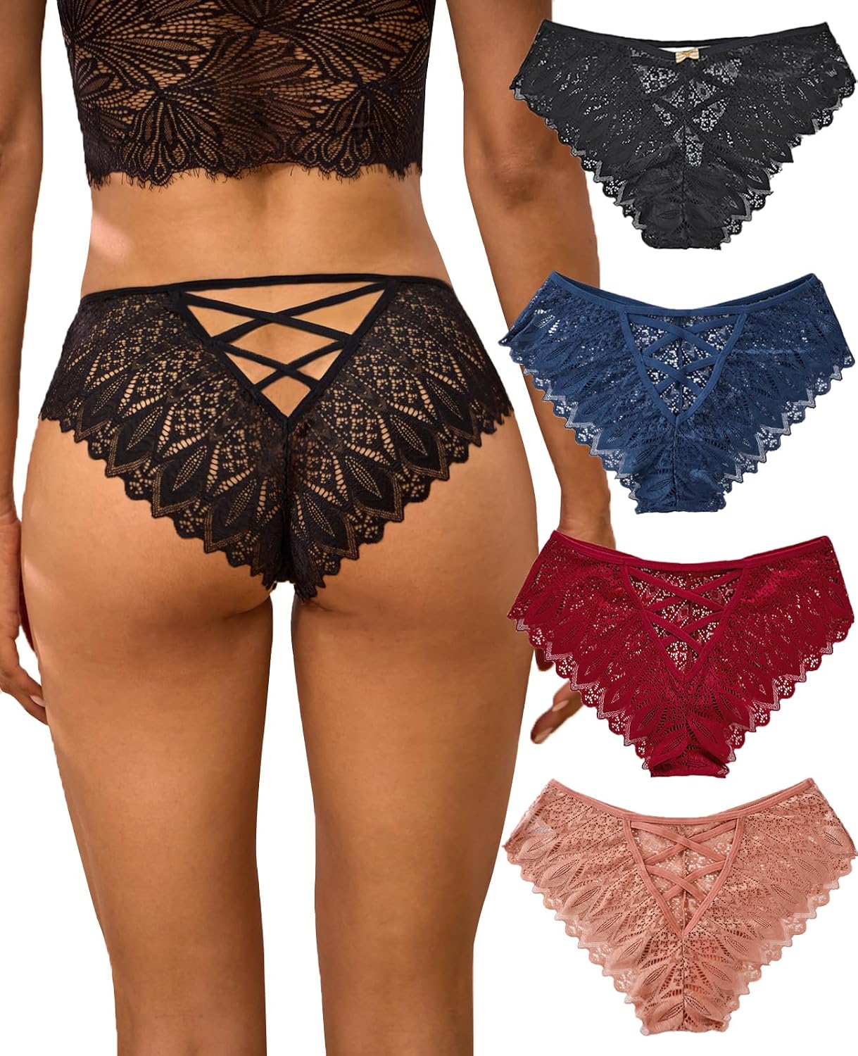 Kingfung Lace Cheeky Bikini Panties for Women