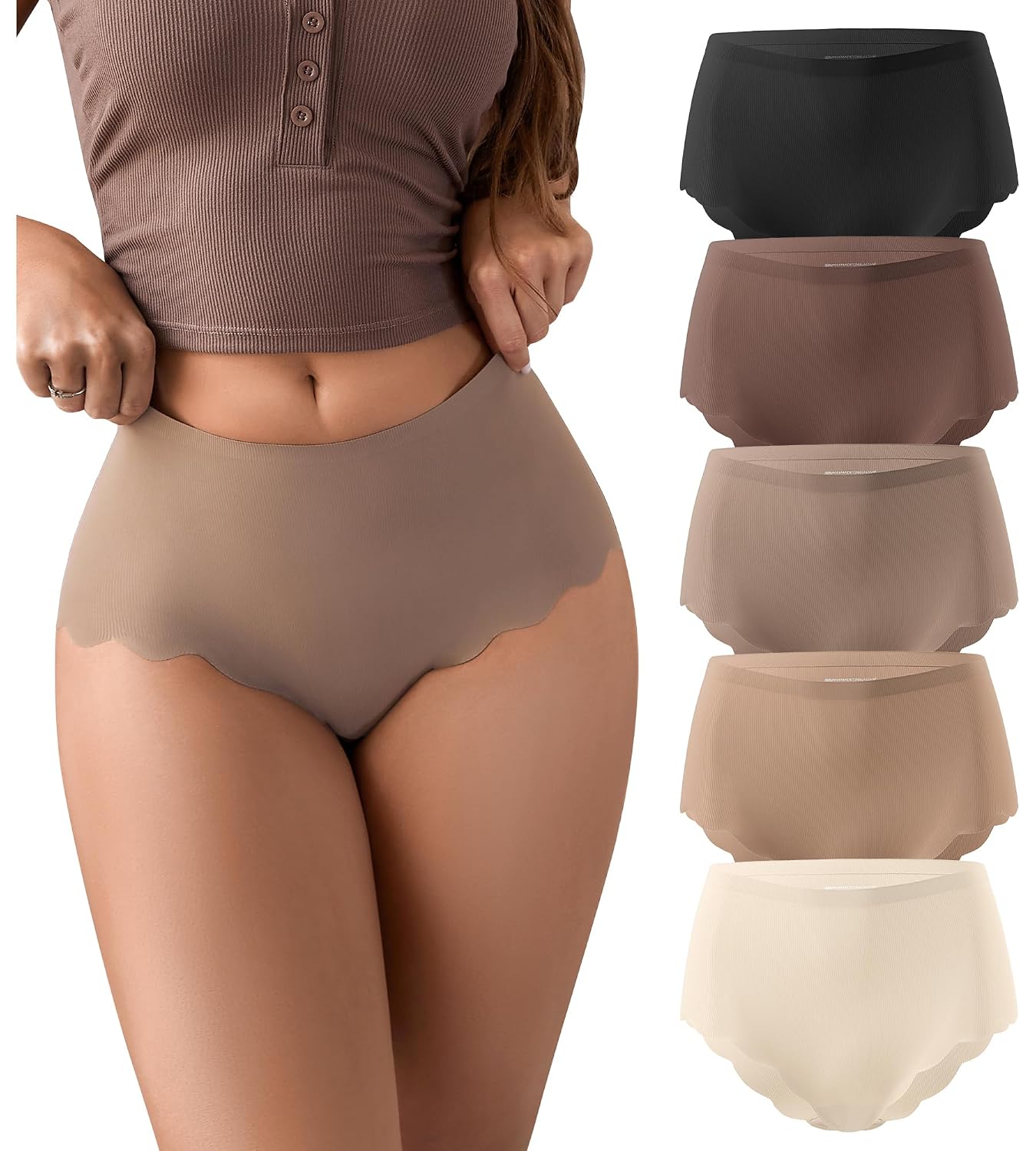SHARICCA Seamless High Waisted Cheeky Panties Pack