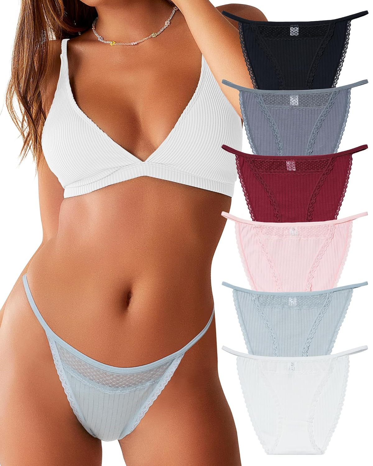 LEVAO Cotton Lace Cut Out String Bikini Panties