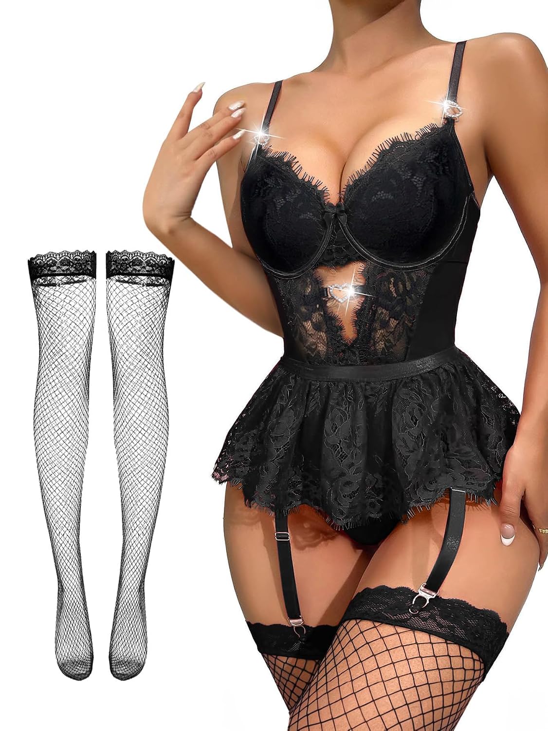 Alrovetoney Women's Lace Bodysuit Lingerie Set